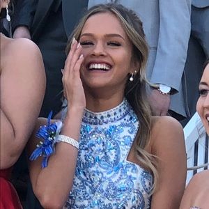 2 Piece Blue and white beaded prom dress